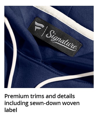Premium trims and details including sewn-down woven label