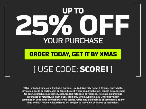 25% off your purchase. Order today, get it by xmas. Use code SCORE1. *Select items only. Excludes AK, HI, PO Boxes, APO/FPO addresses. Offer Details