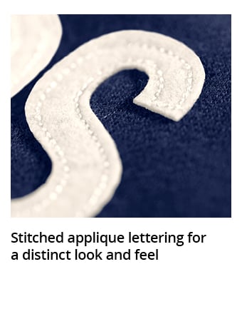 Stitched applique lettering for a distinct look and feel